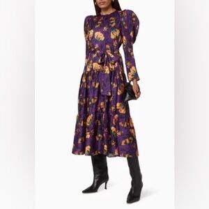 Delfi Collective Taylor Puff Sleeve Dress Size XS Floral Satin Maxi Dress